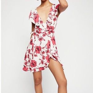 Free people pink print short wrap dress